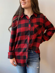 Cozy Cabin Buffalo Check Top- Red and Black