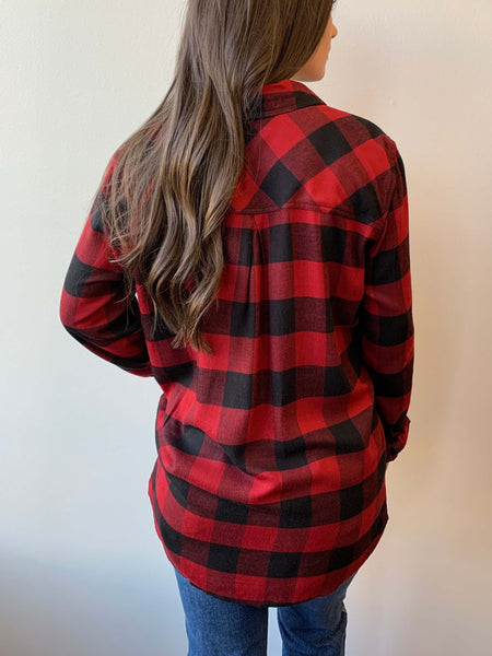 Cozy Cabin Buffalo Check Top- Red and Black