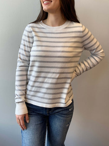 Striped Sweater- Ivory/Grey