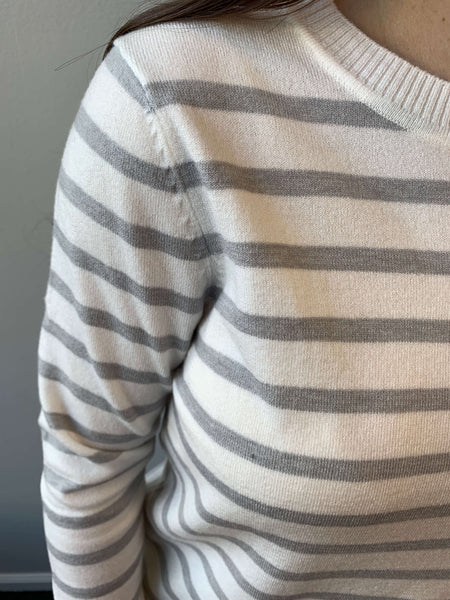 Striped Sweater- Ivory/Grey