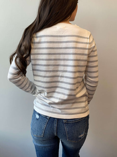 Striped Sweater- Ivory/Grey