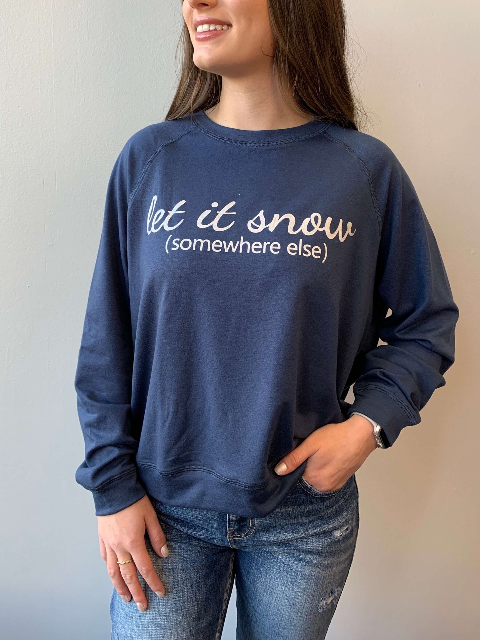 Let It Snow (Somewhere Else) Pullover Top- Navy