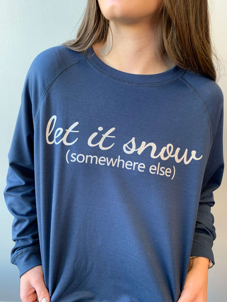 Let It Snow (Somewhere Else) Pullover Top- Navy