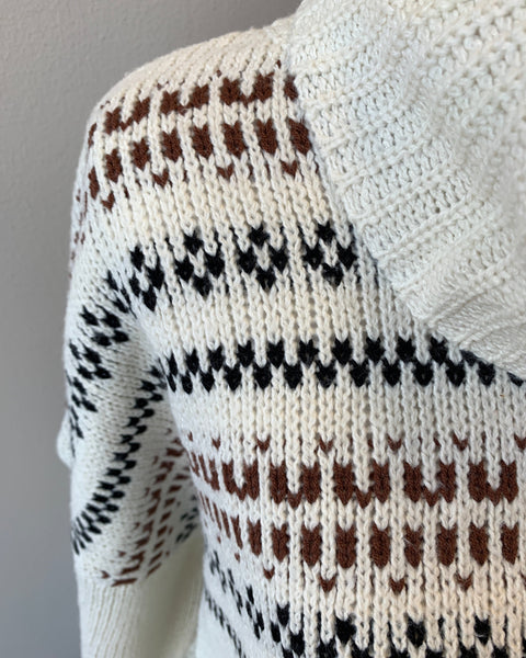 Fair Isle Cowl Neck Sweater- Cream