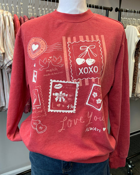 Love You Always Mineral Graphic Sweatshirt- Vintage Red