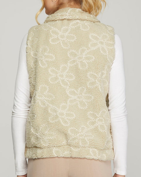 Kenna Floral Teddy Bear Vest- Stone