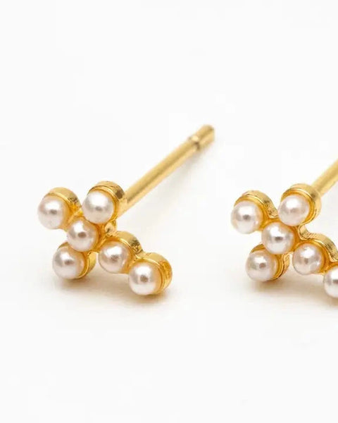 Bella Rey Jewelry Birdie Gold Plated Pearl Cross Stud Earrings
