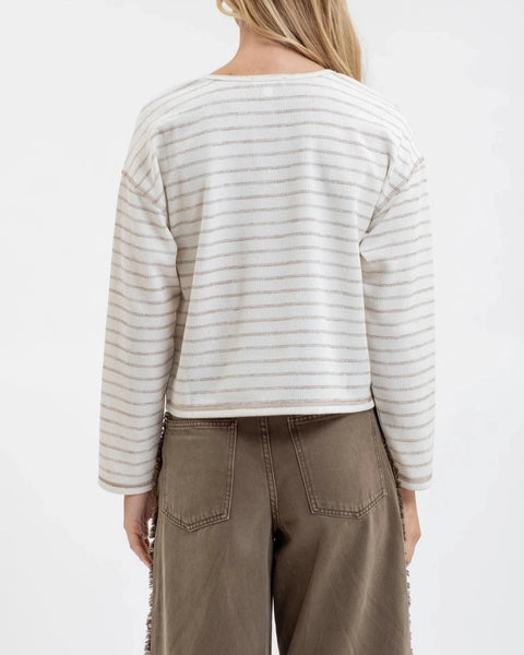 Flynn Striped Marled Knit Top- Cream