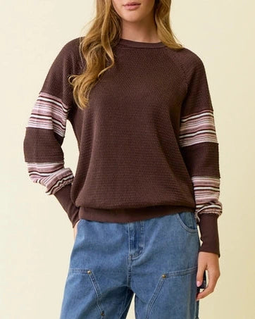 Flannery Contrast Knit Sweatshirt- Chocolate
