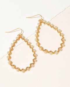 Beaded Wavy Teardrop Earrings- Natural