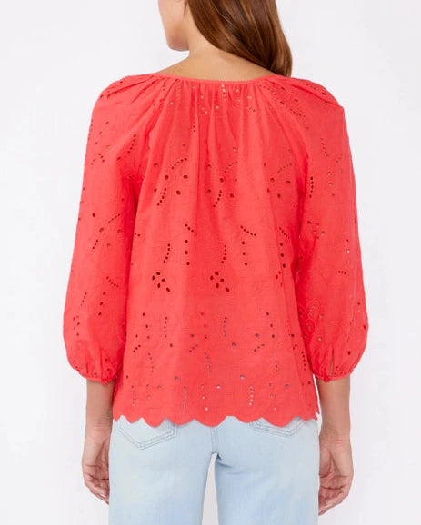 Marceline Floral Eyelet Top- Coral