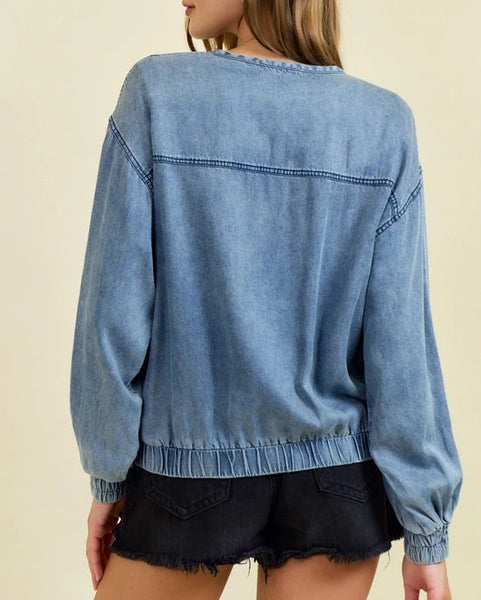 Larkin Denim Bomber Jacket- Denim