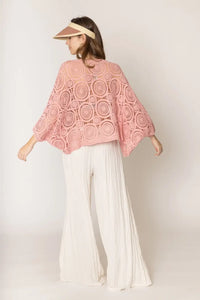 Audra Crochet Kimono Cardigan- Peach