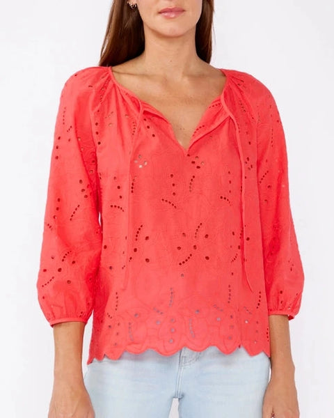Marceline Floral Eyelet Top- Coral