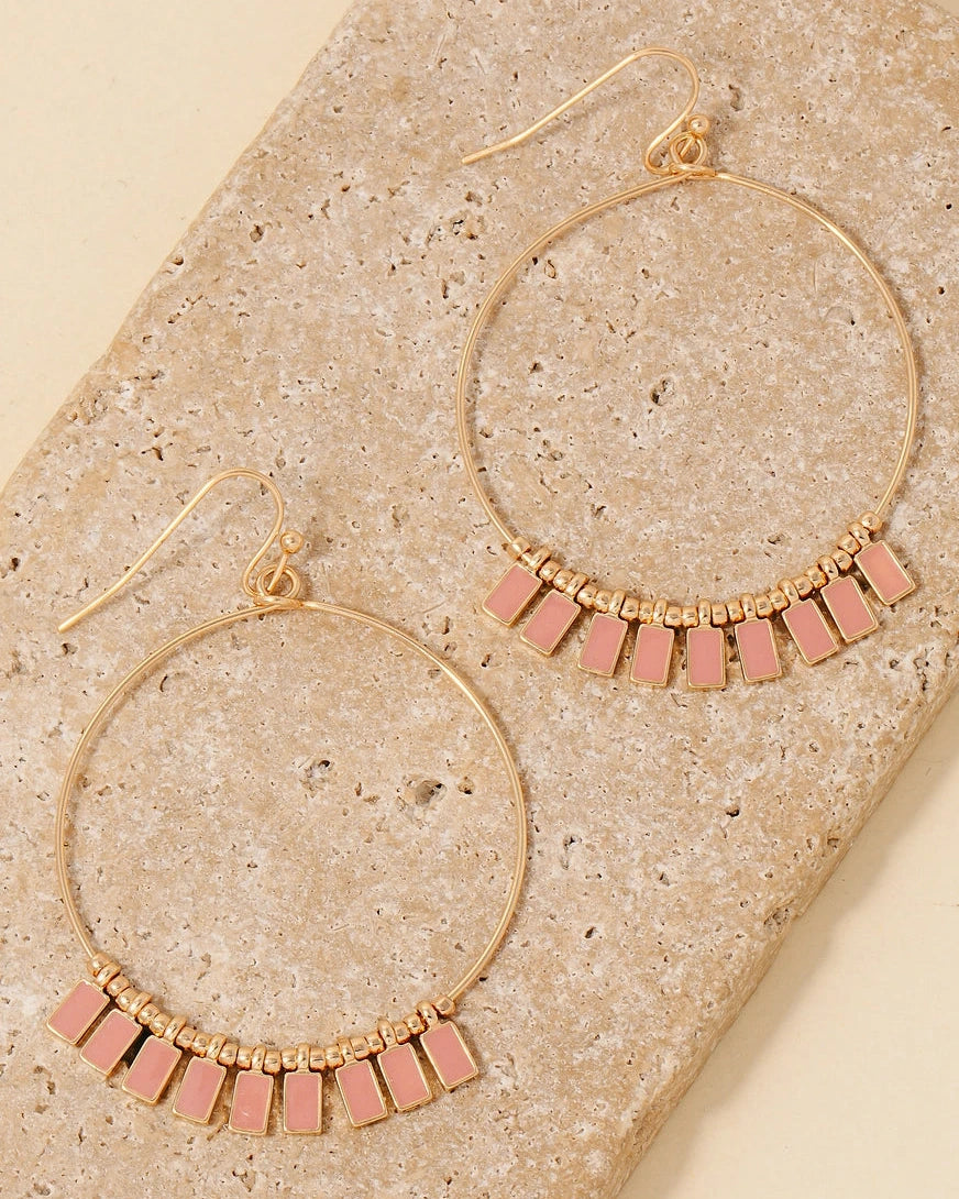 Charm Hoop Earrings- Pink