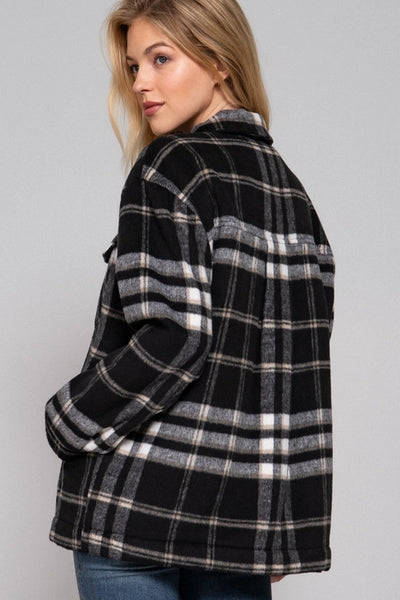 Fleece Lined Plaid Jacket- Black