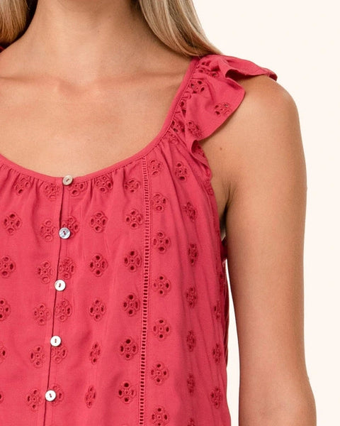 Daniella Eyelet Sleeveless Top- Fuschia