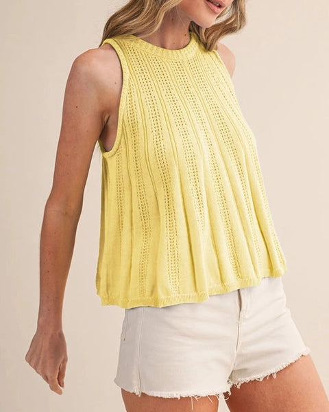 Margot Sleeveless Pointelle Swing Top- Lemon