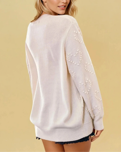 Joss Textured Heart Sweater- Ivory