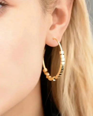 Bella Rey Jewelry 18k Gold Plated Beaded Hoop Earrings