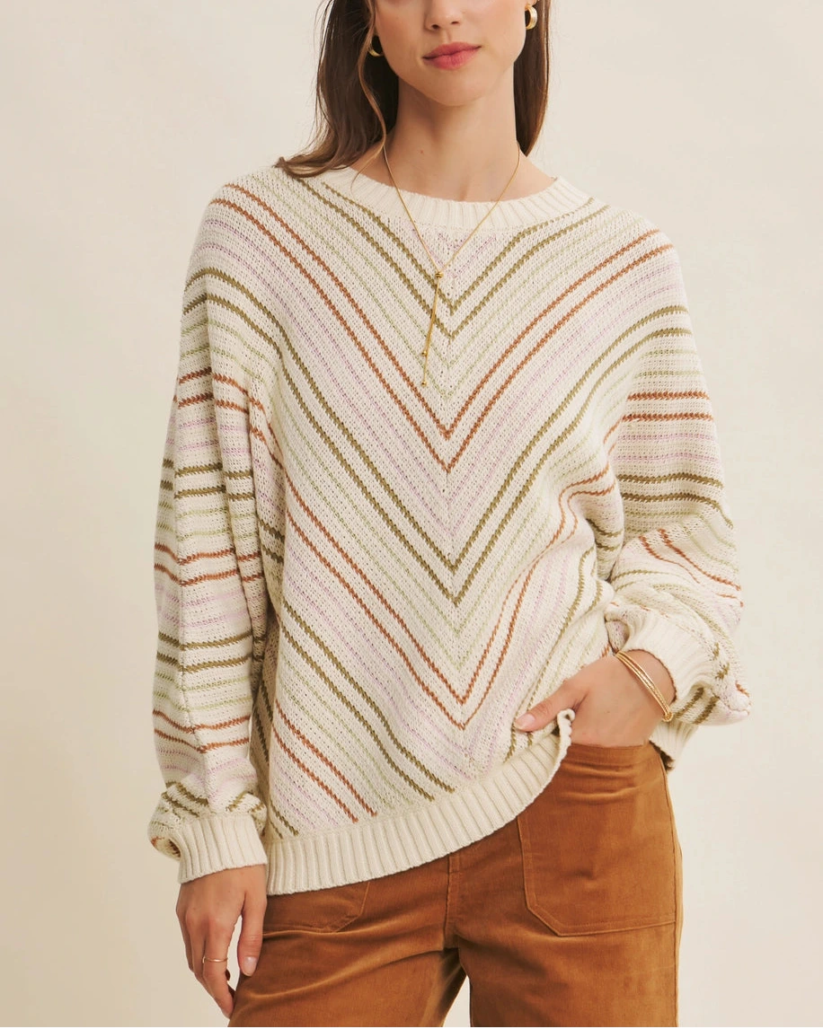 Parker Diagonal Stripe Sweater- Beige & Multi Stripe