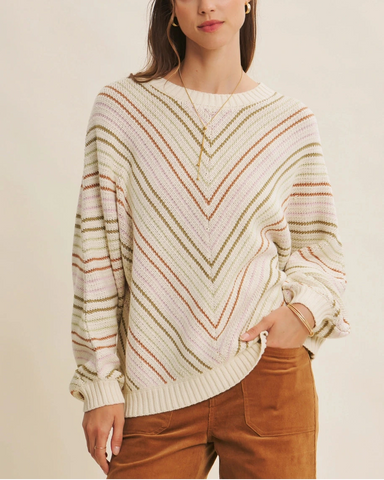 Parker Diagonal Stripe Sweater- Beige & Multi Stripe