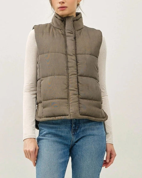 Ronnie Suede Feel Puffer Vest- Olive