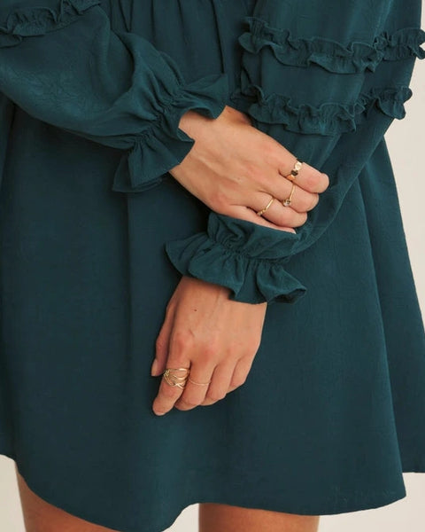 Leona Shirred Mini Dress- Deep Green