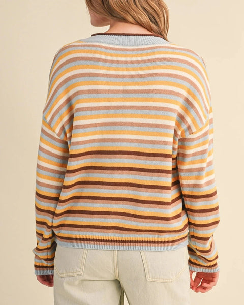 Marlee Striped Cardigan- Sky Blue/Taupe
