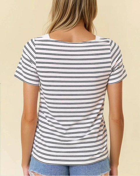 Tate Soft Stripe Boat Neck Top- Black Stripe