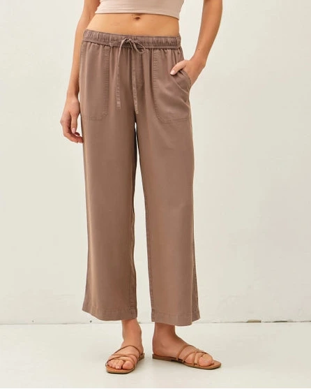 Stevie Wide Leg Crop Pants- Cocoa