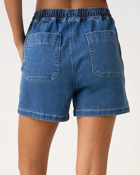 Erika Patch Pocket Shorts- Dark Wash