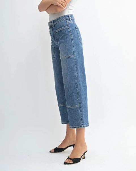 JBD Wide Leg Crop Jeans- Medium Wash
