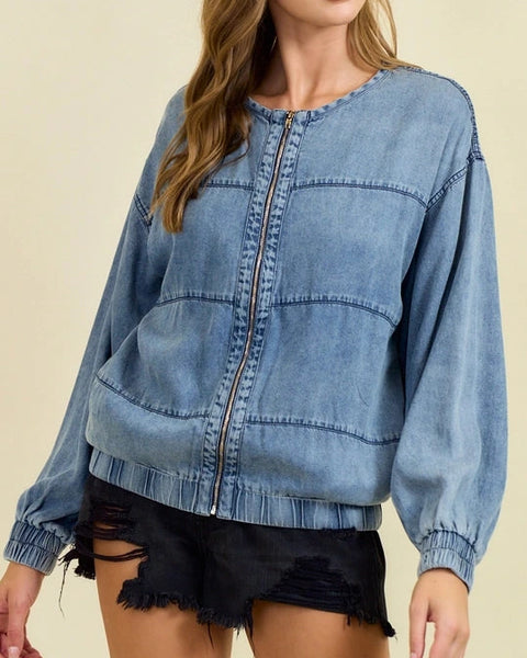 Larkin Denim Bomber Jacket- Denim