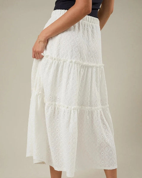 Evelyn Tiered Eyelet Maxi Skirt- White
