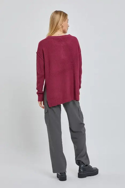 Tinley Waffle Knit Sweater- Sangria