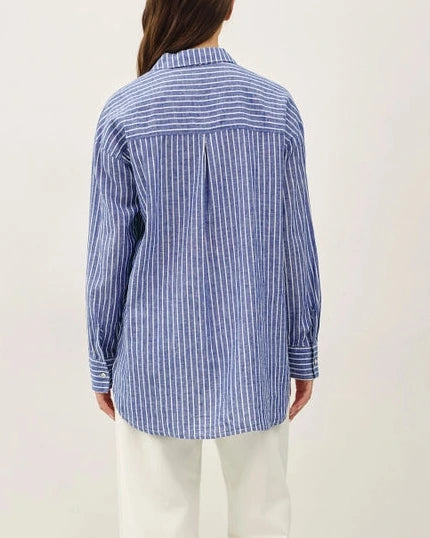 Arlo Striped Button Front Top- Denim