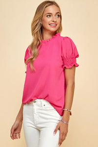 Candace Puff Sleeve Top- Hot Pink