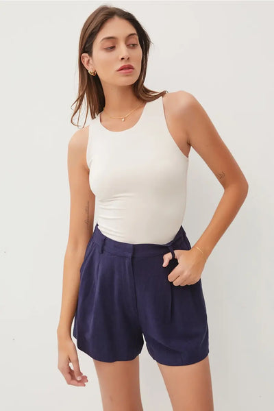 Tacey Pleated Shorts- Navy