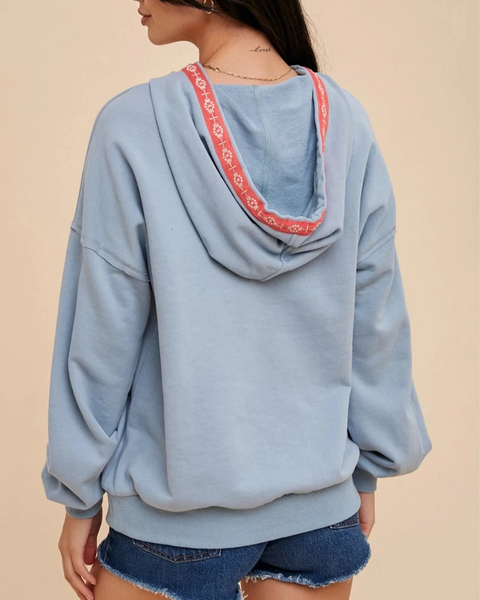 Hayden Embroidered Tape Trim Sweatshirt- Chambray