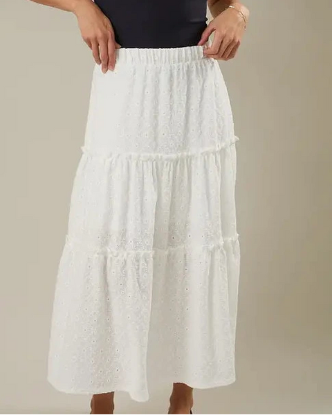 Evelyn Tiered Eyelet Maxi Skirt- White