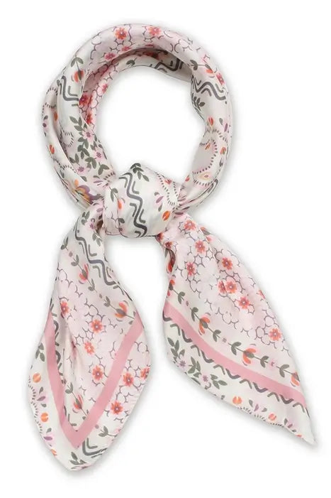 Garden Blooms Satin Square Scarf- Pink