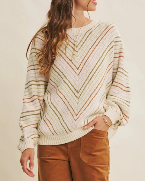 Parker Diagonal Stripe Sweater- Beige & Multi Stripe