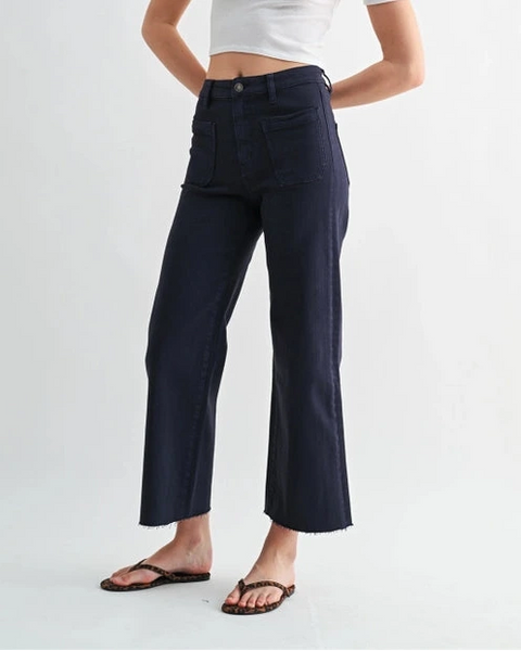 Mica High Rise Cropped Wide Leg Jeans- Navy
