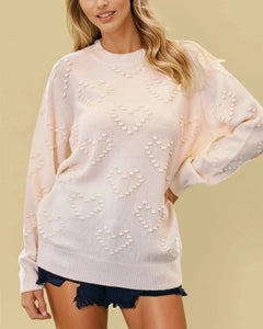 Joss Textured Heart Sweater- Ivory