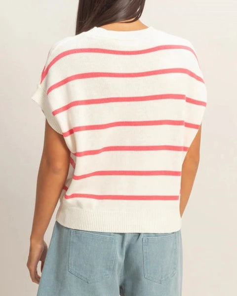 Maggie Striped Sweater Top- Pink