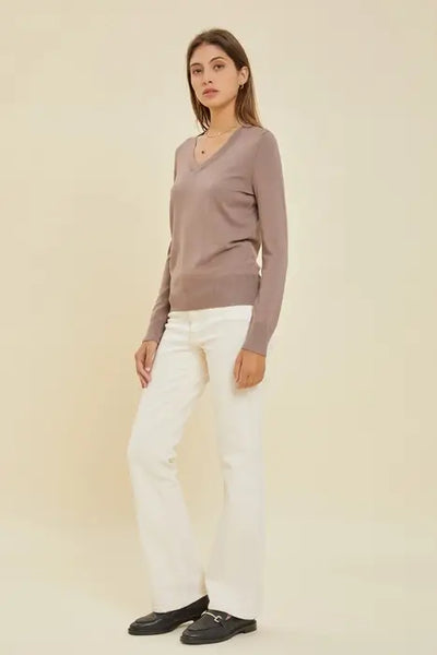 Madeline V-Neck Lightweight Sweater- Mocha