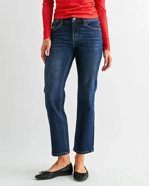 Mica Mid-Rise Ankle Straight Jeans- Dark Biscay