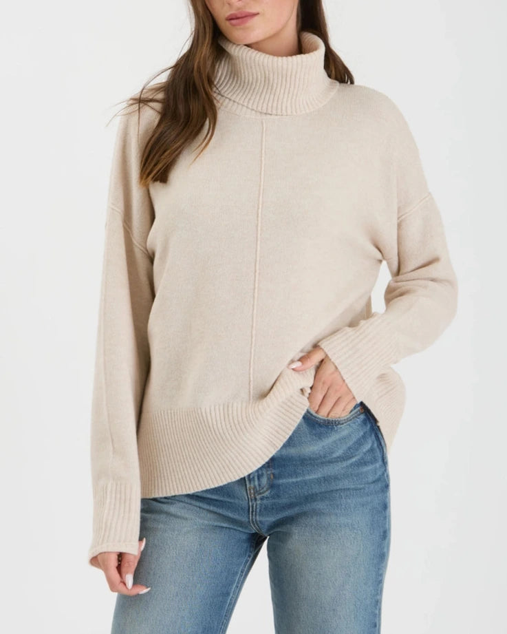 Iris Turtleneck Center Seam Sweater- Oatmeal