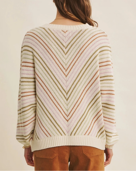 Parker Diagonal Stripe Sweater- Beige & Multi Stripe